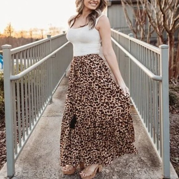 Animal Leopard Print Fringe Detail maxi Skirt - Picture 4 of 8